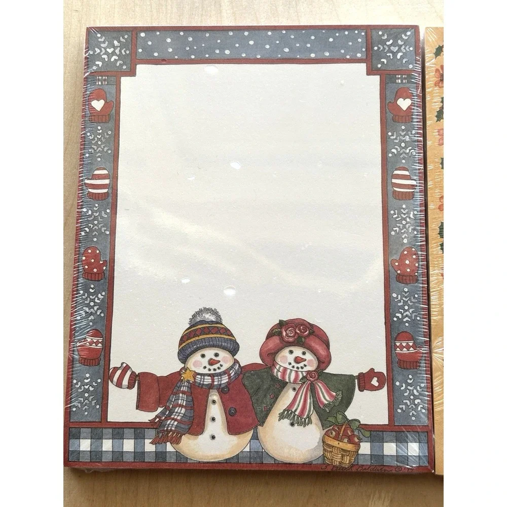 Vtg Main St Press Christmas Note Pad LOT of 2 NIP Baldwin Stouffer Snowmen Holly